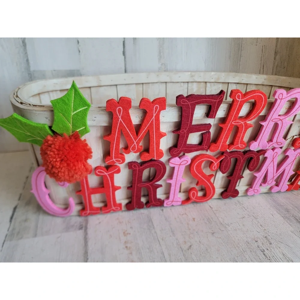Merry Xmas large crate & barrel basket Mistletoe felt unique home container